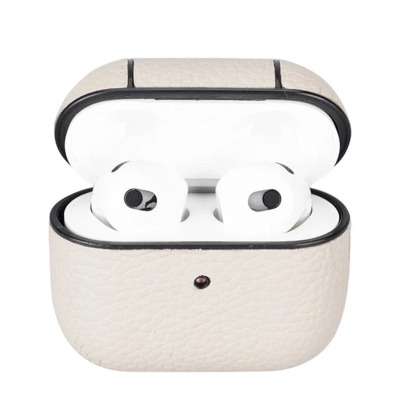 Apple AirPods 3.nesil Uyumlu Deri Kılıf Juni ERC3 Bej ürün görseli 1