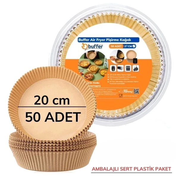 50 Adet 20 cm Air Fryer Pişirme Kağıdı Tek Kullanımlık Yağ Geçirmez Yuvarlak Tabak Model PVC ürün görseli 1