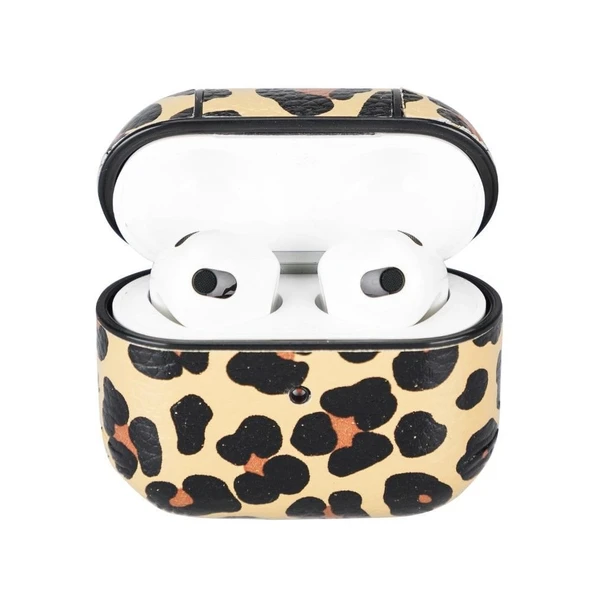 Apple AirPods 3.nesil Uyumlu Deri Kılıf Juni LEO-NE Leopar ürün görseli 1