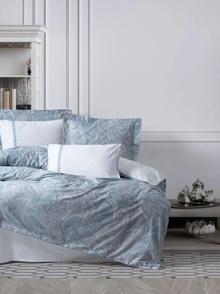 Cotton Box Çift Kişilik Elit Saten Nevresim Takımı Stilla Mavi ürün görseli 1