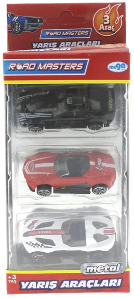 Die Cast Metal 3'lü Yarış Arabaları Siyah Araçlı ürün görseli 1