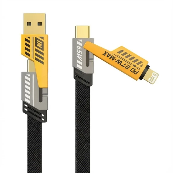 4in1 65W Hızlı Şarj Kablosu – Type-C to USB-A + Type-C to Lightning, 27W PD Destekli Çoklu Şarj Kablo ürün görseli 1