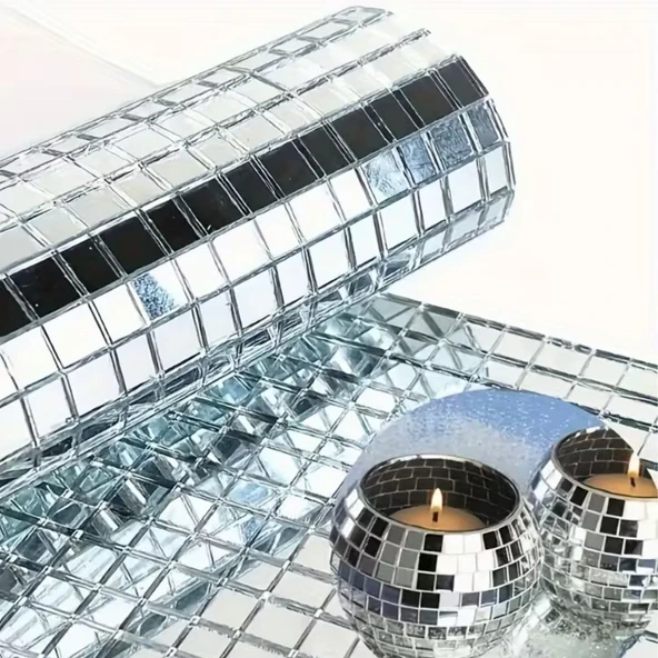 Kare Silver Cam Mozaik Fayans Çıkartmaları El İşi Kare Cam Fayans Kendinden Yapışkanlı Aynalı Dekor Panel 30x30 Cm ürün görseli 1