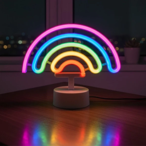Plastik Gökkuşağı Neon LED Işık – Dekoratif Renkli Masaüstü ve Ambiyans Aydınlatması ürün görseli 1