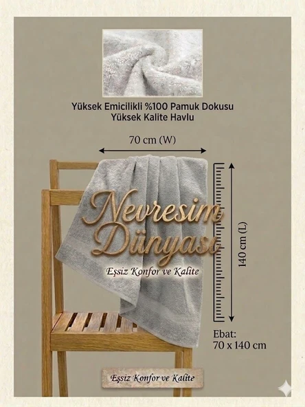 Nevresim Dünyası Prime Havlu 70x140 Gri ürün görseli 1