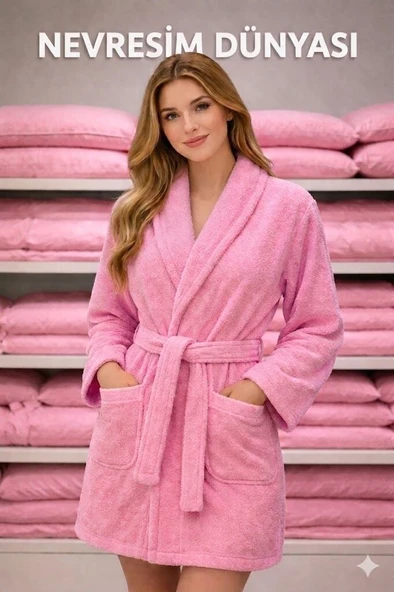 Nevresim Dünyası Pamuklu Tek Bornoz Pembe XL-XXL Beden ürün görseli 1