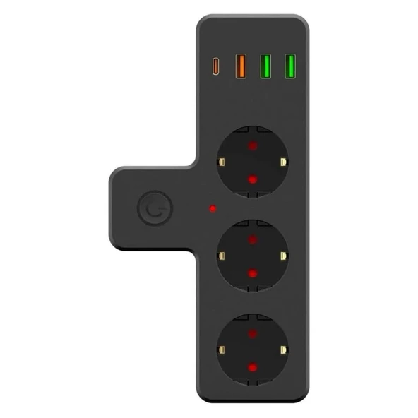 Yumurcak Shop Termal Akım Korumalı 3 Adet Soket,3 Adet USB ve 1 Adet Type-C Girişli 20w Priz Model 3397 ürün görseli 1