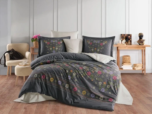 Hobby Çift Kişilik Poplin Nevresim Clarice Gri ürün görseli 1