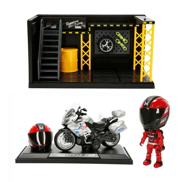 1:12 Sesli ve Işıklı Benelli Polis Die Cast Çek Bırak Motosiklet ve Tamir Atölyesi Seti ürün görseli 1