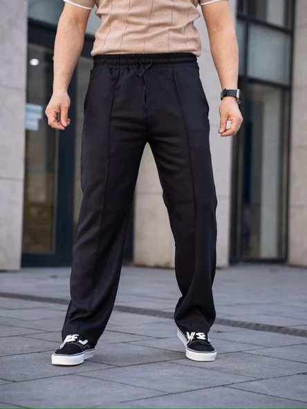 Erkek Keten Cepli Çıma Dikişli Jogger Buggy Pantalon Rahat Kalıp - Siyah ürün görseli 1