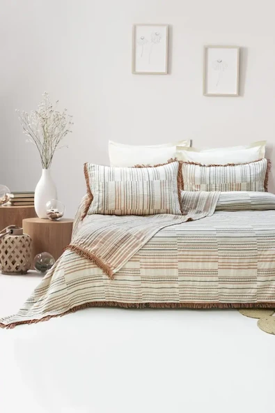 Şaheser Home Collection Yatak Örtüsü Çift Kişilik Müslin Lia Kiremit ürün görseli 1