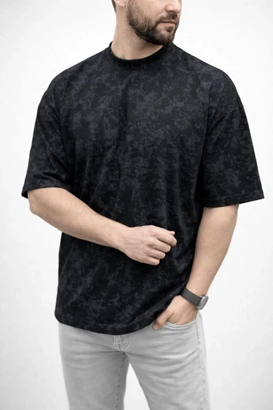 Erkek Premium Tişört Osy Yumuşak Dokulu Yıkamalı Oversize T-shirt - Siyah ürün görseli 1