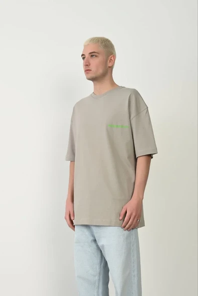 Erkek Baskılı T-shirt Kısa Kol Bisiklet Yaka Rahat Kalıp Tişört  - Boyalı Gri ürün görseli 1