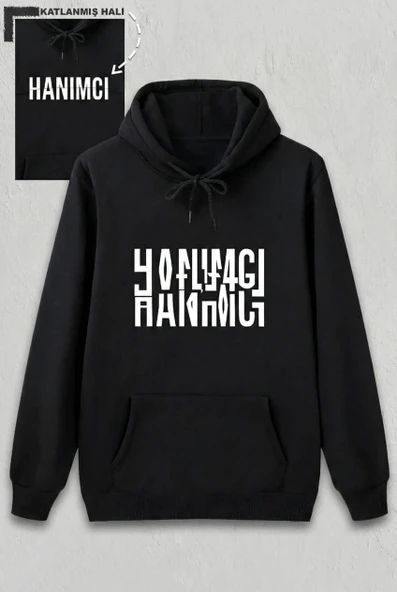 Sevgililer Günü Hanımcı Hediye Baskılı Oversize Kapüşonlu Sweatshirt - Siya ürün görseli 1