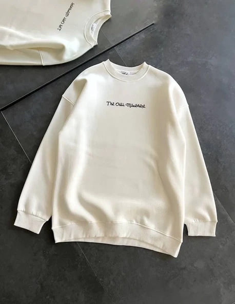 Kadın 3 İplik Pamuklu Bisiklet Yaka Baskılı Sweatshirt - Beyaz ürün görseli 1