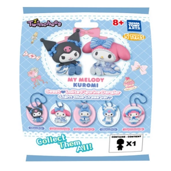 Twinchees My Melody ve Kuromi Mavi Şirin Elbiseli Anahtarlık Figür Serisi ürün görseli 1
