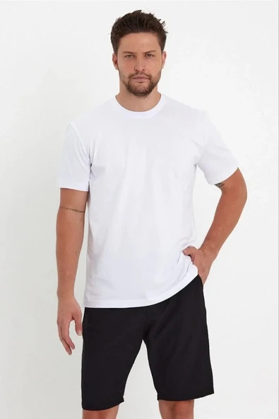 Erkek Düz T-shirt Kısa Kol Bisiklet Yaka Regular Fit Rahat Kalıp Günlük Tişört - Beyaz ürün görseli 1