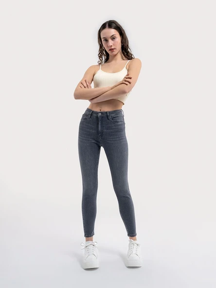 LF 2034216 NATALIE CINDY GRAY WASH W PNT  Kadın Kot Pantolon LF2034216-DN11761 ürün görseli 1