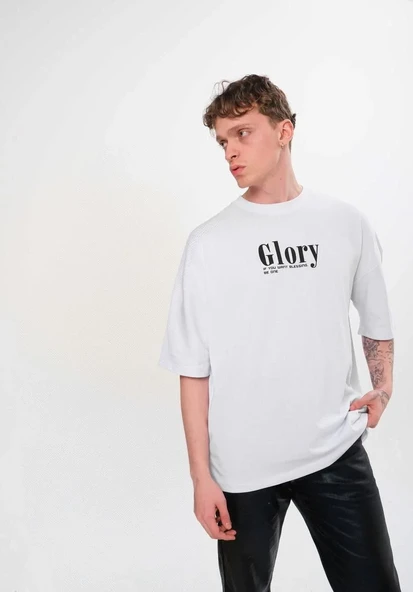 Unisex Bisiklet Yaka Baskılı Oversize T-shirt - Siyah ürün görseli 1