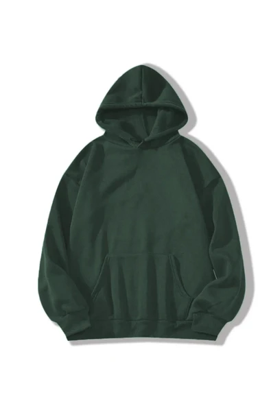 Erkek Düz Kapüşonlu Sweat - Koyu Yeşil ürün görseli 1