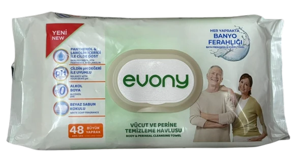 EVONY VÜCUT VE  PERİNE TEMİZLEME HAVLUSU 48 BÜYÜK YAPRAK ürün görseli 1