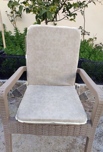 6 Adet Rattan Arkalıklı Sandalye Minderi (Kalınlık 4cm)-Primer Bej ürün görseli 1
