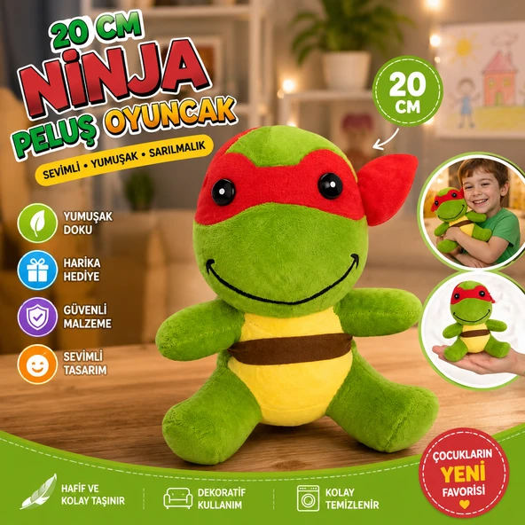 20 CM Ninja Peluş Oyuncak Yumuşak Dokulu Sevimli Kaplumbağa Peluş ürün görseli 1