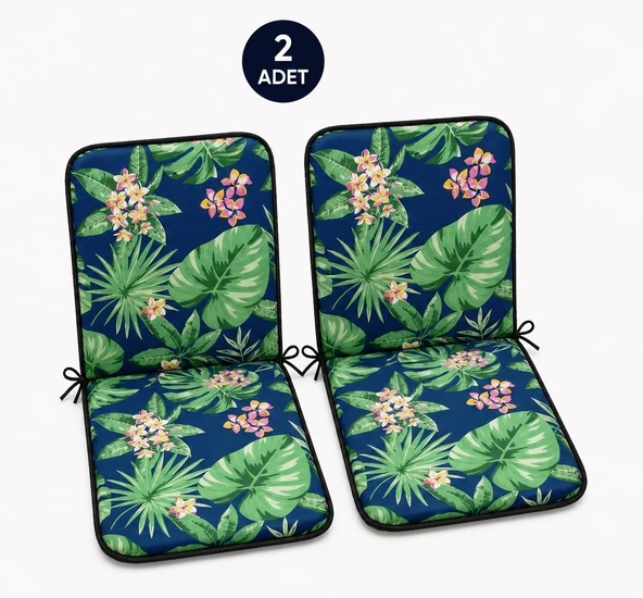 2 Adet Rattan Arkalıklı Sandalye Minderi (Kalınlık 4cm)-Tropikal Yeşil ürün görseli 1