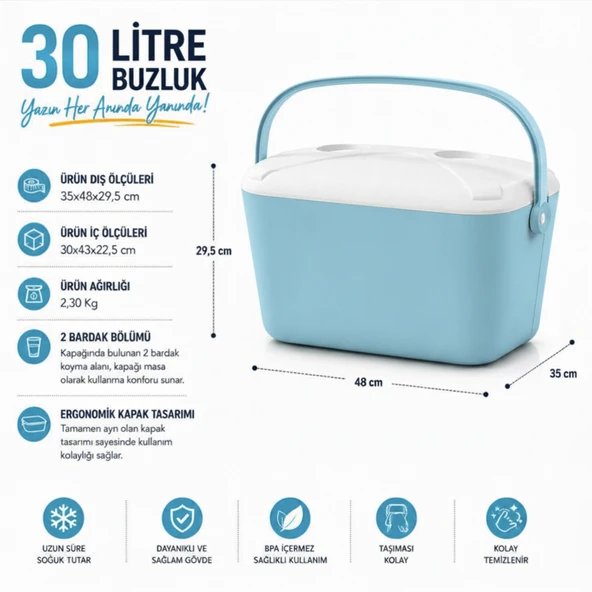 Kale Termos 30 LT BUZZY BUZLUK TERMOS (1178 COOLER BOX) - Resim 2