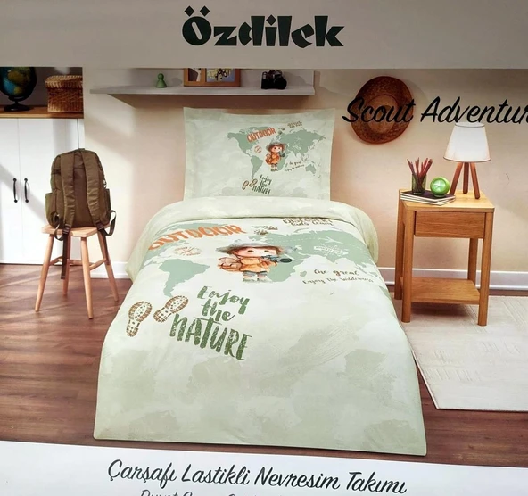 Özdilek Ranforce -Scout Adventure Yeşil- Lastikli Çarşaflı Tek Kişilik Çocuk Nevresim Takımı ürün görseli 1