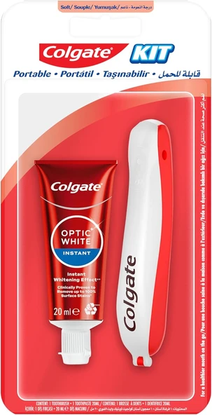 Colgate Seyahat Seti Optic White Anında Beyazlık Beyazlatıcı Diş Macunu 20 ml + Yumuşak Diş Fırçası ürün görseli 1