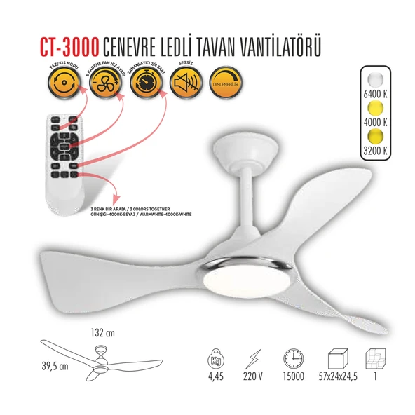 Cata Cenevre Ledli Tavan Vantilatör CT-3000 - Resim 5