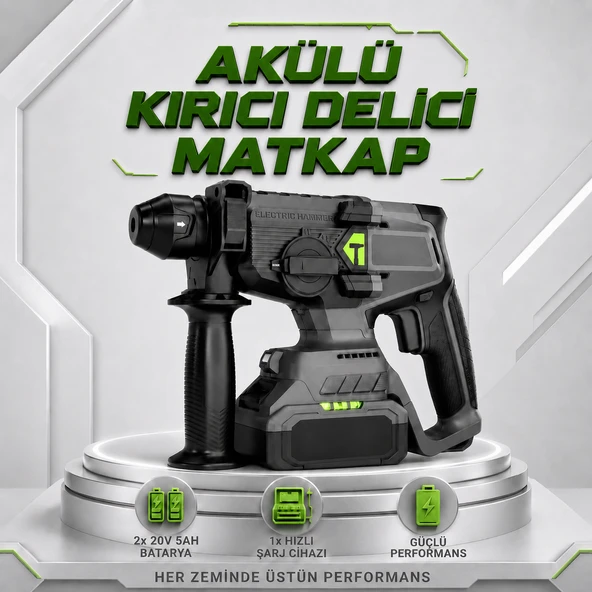 Akülü Kırıcı Delici Matkap 20V 5Ah Çift Bataryalı Kömürsüz Motor SDS Plus Şarjlı Matkap Hilti Seti ürün görseli 1