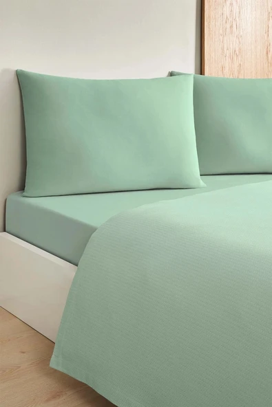 Özdilek -Colourist Çağla- Bamboo Lastikli Çarşaflı Çift Kişilik Pike Takımı ürün görseli 1