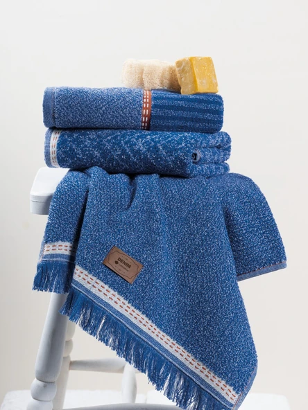 Cotton Box 1'lü Jakarlı Havlu (50x90)-Denim Mavi ürün görseli 1
