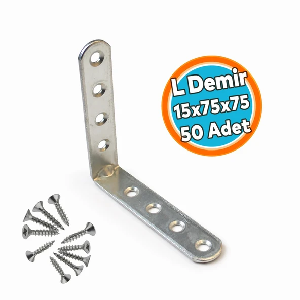 (50 Adet) L Demir Gönye Oval Başlı 15x75x75 mm Mobilya Köşe Destek Bağlantı Sabitleme Aparatı ürün görseli 1