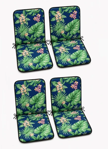 4 Adet Rattan Arkalıklı Sandalye Minderi (Kalınlık 4cm)-Tropikal Yeşil ürün görseli 1