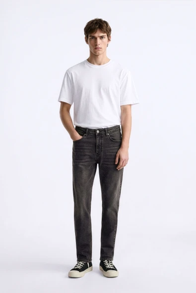 Erkek Slim Fit Düz Kesim Dar Paça Antrasit Jean Pantolon ürün görseli 1