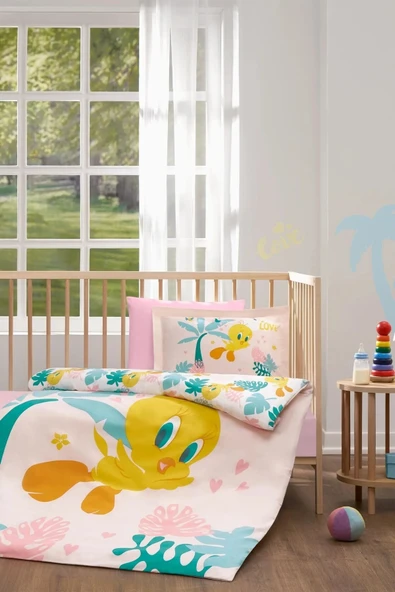 Özdilek Ranforce Lisanslı Bebek Beşik Nevresim Takımı-Tweety Tropic Pembe ürün görseli 1