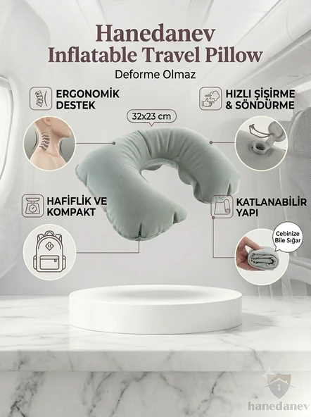 Şişme Seyahat Yastığı – Ergonomik Boyun Destekli Yolculuk Yastığı Kolay Şişirilebilir, Uyku Yastığı ürün görseli 1