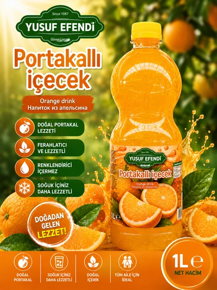 Yusuf Efendi PORTAKAL 1 L – Ferahlatıcı PORTAKAL Aromalı Gazsız İçecek ürün görseli 1