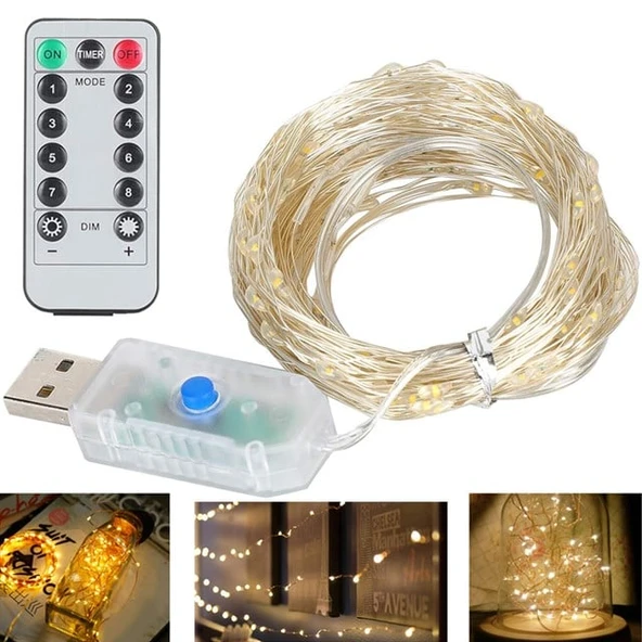 Powermaster PM-37723 USB Girişli Uzaktan Kumandalı 30 Metre 8 Modlu Günışığı Dekoratif Yılbaşı - Peri Led Işık ürün görseli 1
