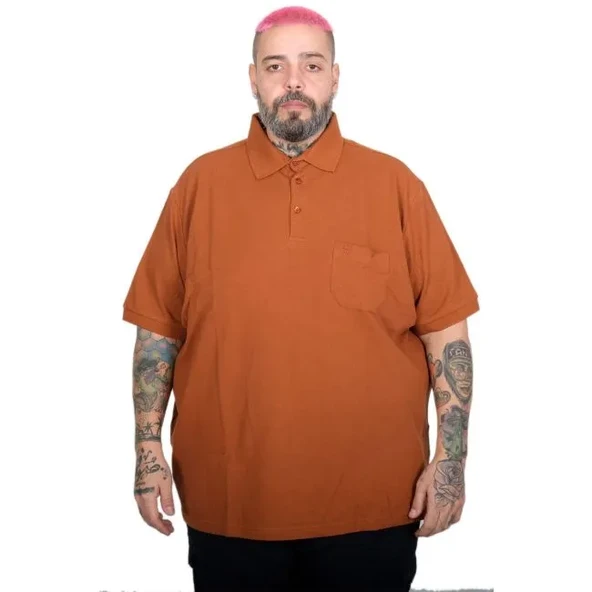 Büyük Beden Erkek T-Shirt Polo Yaka Cepli Klasik Pike 20552 Tarçın ürün görseli 1