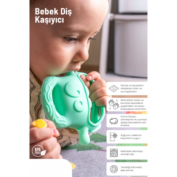 Yeşil Bebek Silikon Kaşıyıcı - Resim 2