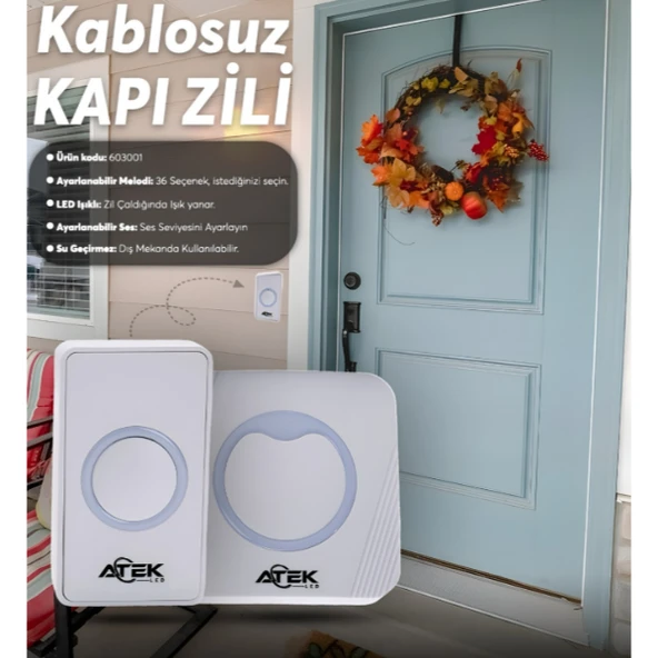 Beyaz Kablosuz Su Geçirmez Kapı Zili ürün görseli 1