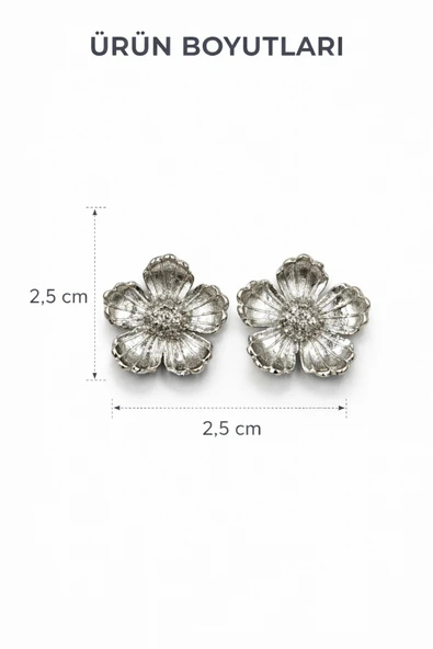 Gümüş Peony Çivi Küpe - Resim 4