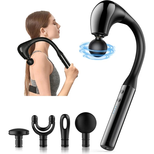 4 Başlıklı Uzun Saplı Ergonomik Profesyonel Sporcu Masaj Tabancası ürün görseli 1