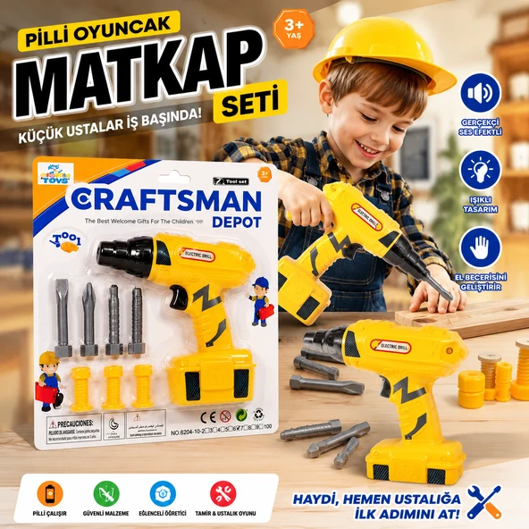 Pilli Oyuncak Matkap Seti Gerçekçi Ses Efektli Tamir ve Ustalık Oyun Seti Çocuk El Becerisi ürün görseli 1