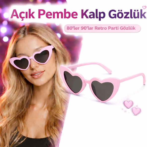 Pembe Retro Kalp Gözlük – 80’ler 90’lar Stil Parti Gözlüğü ürün görseli 1