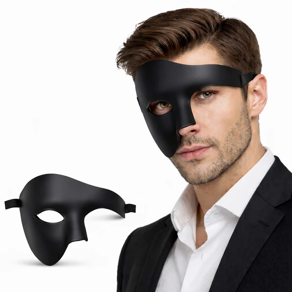 Siyah Yarım Erkek Maske – Phantom Parti & Balo Maskesi ürün görseli 1